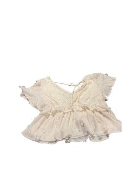 Arula x Iskra Lawrence Cream Floral Applique Tie Back Peplum Top